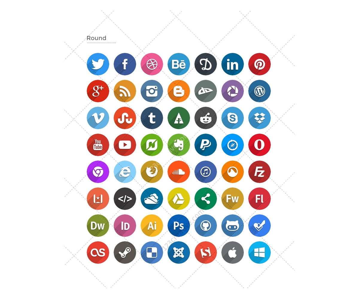 Flat Round Social Media Icons