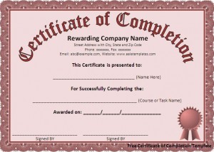 Free Word Certificate Completion Templates