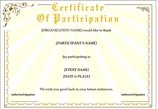 Free Word Certificate Template Participation