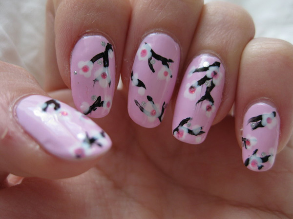 Japanese Cherry Blossom Nail Art