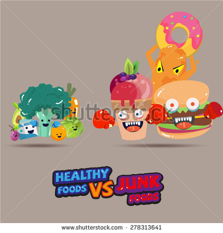Junk-Food vs Healthy Food Cartoon