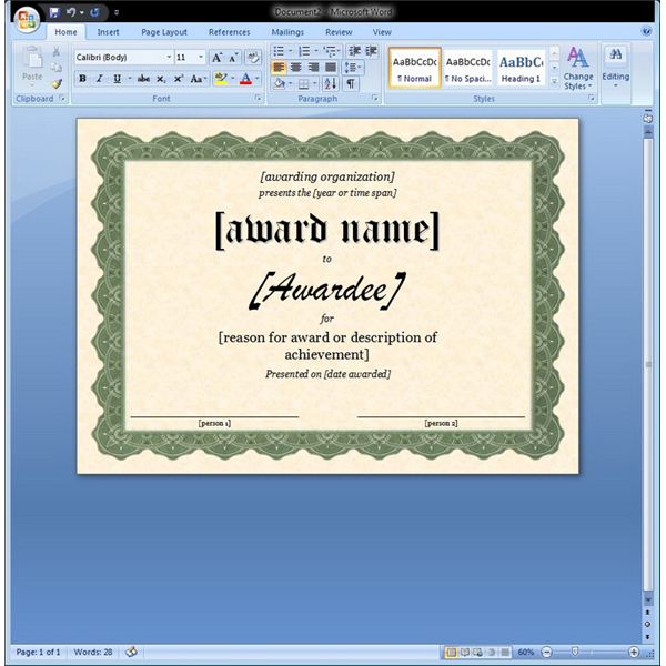 Microsoft Office Word Certificate Templates