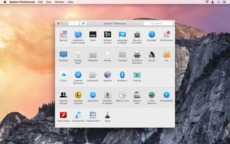 OS X System Preferences Yosemite