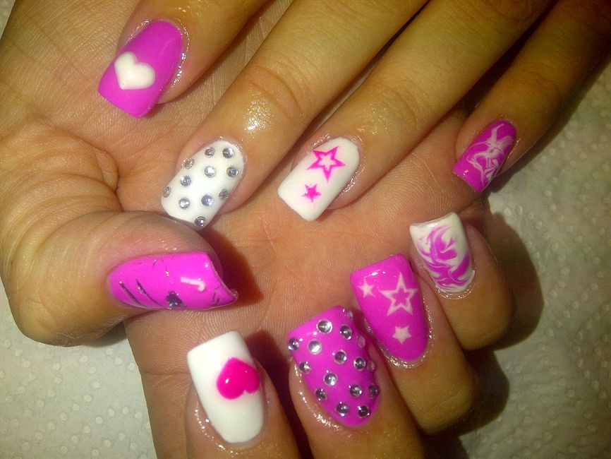 Pink and White Nail Art Design