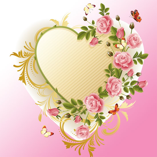 Pink Rose Heart & Butterfly