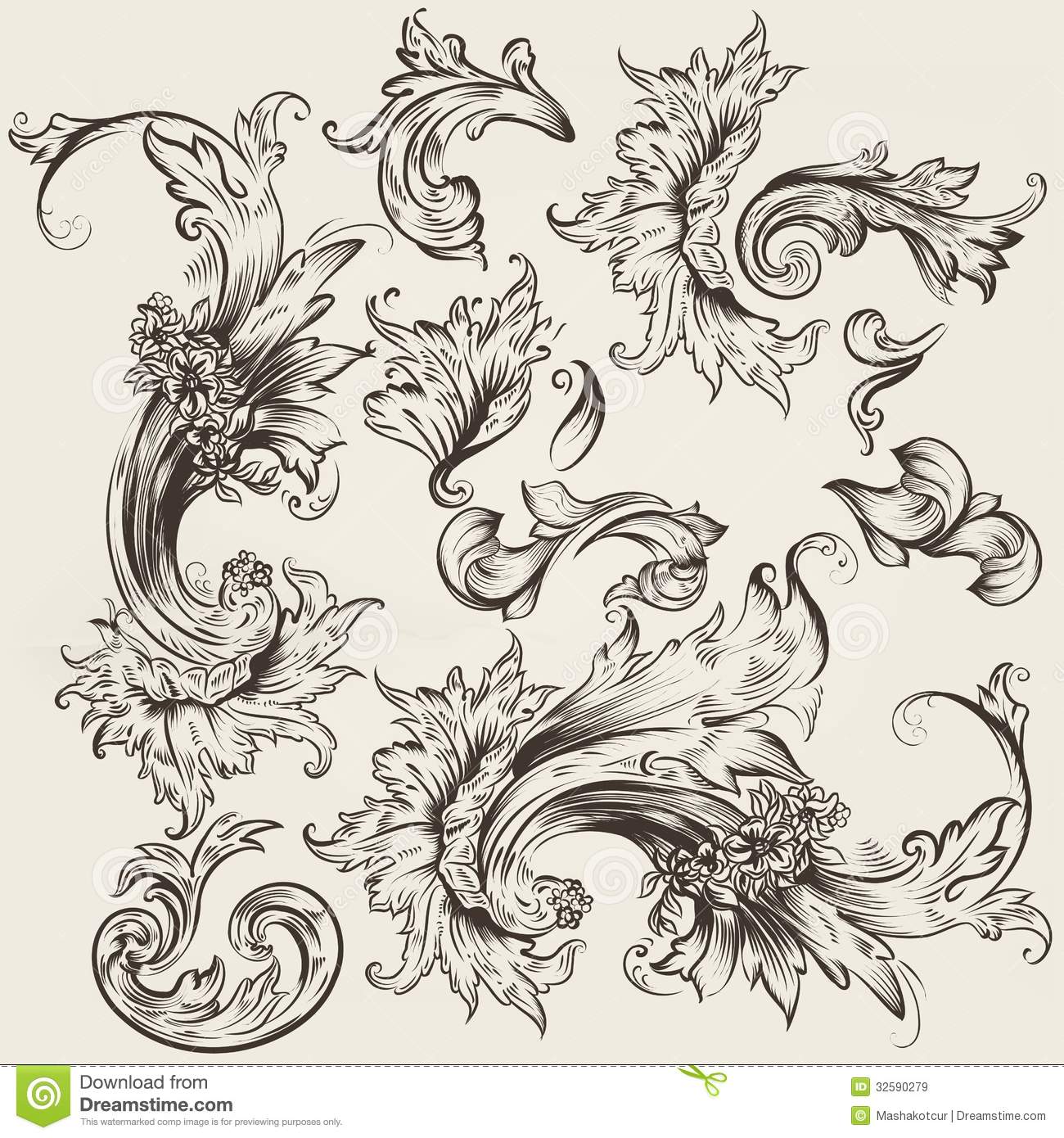 Vintage Calligraphy Clip Art Swirl Designs