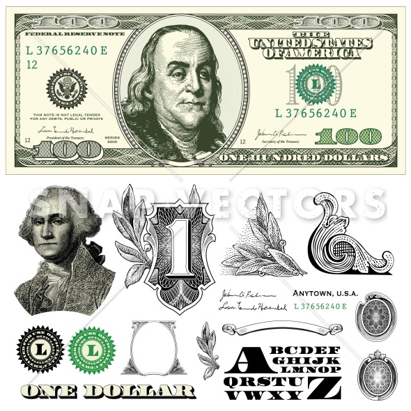 100 Dollar Bill Template Vector