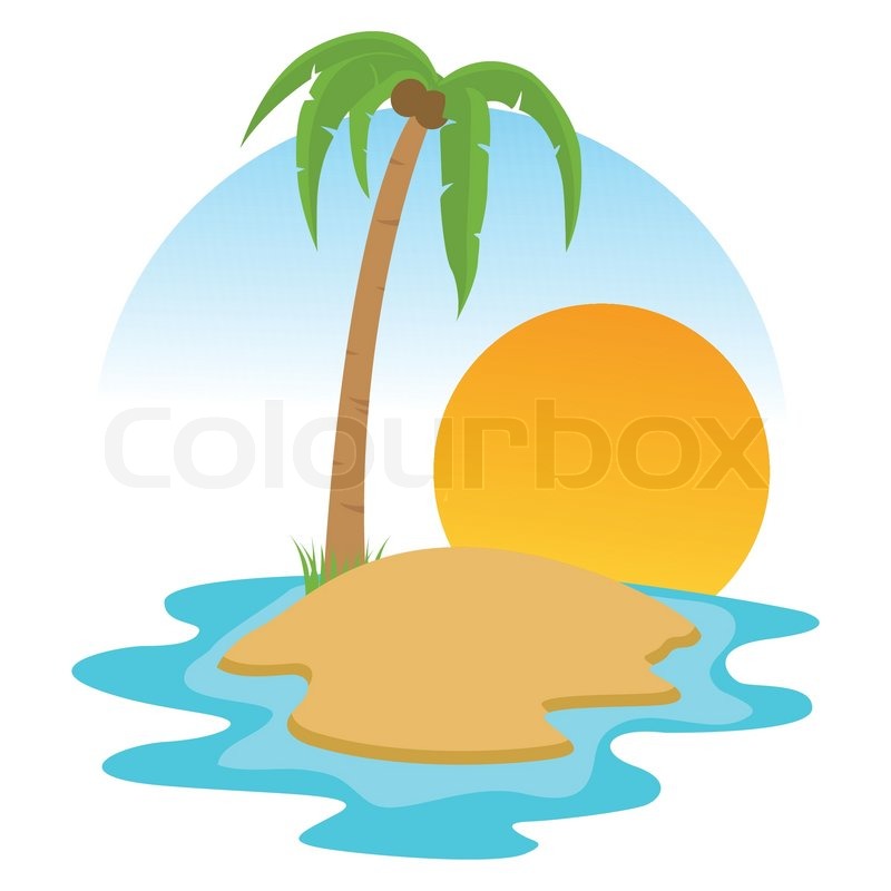 Beach Sunset with Palm Trees Vector
