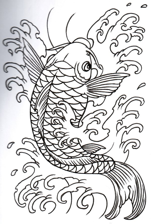 Japanese Koi Fish Tattoo Outline Designs