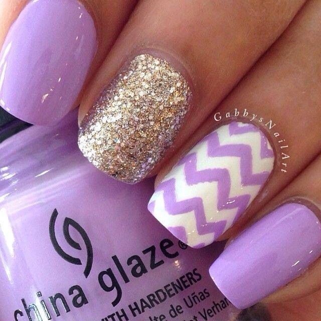 Purple and Gold Chevron Nails