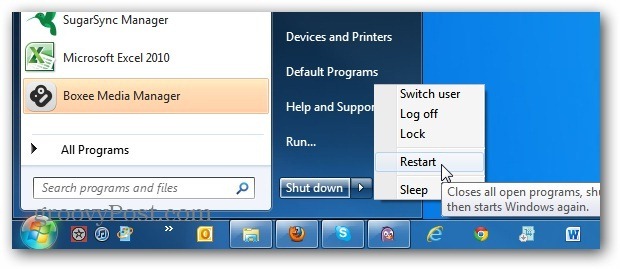 Restart Windows 7 Start Button Restart Windows 7 Start Button