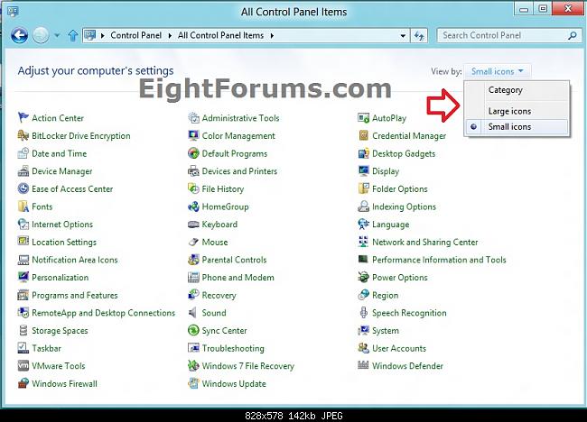 Small Icons Control Panel Windows 8