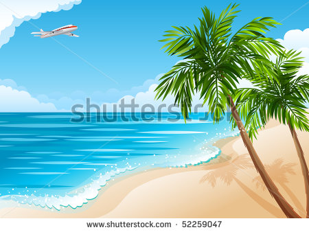 Tropical Beach Landscape Drawings