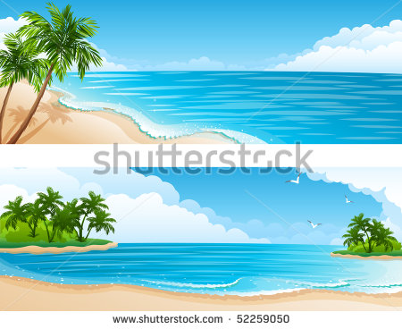 Tropical Beach Landscape Drawings