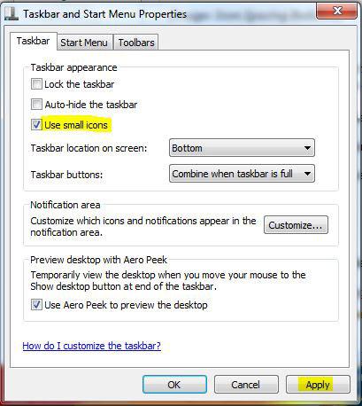 Windows 7 Taskbar Icon Size