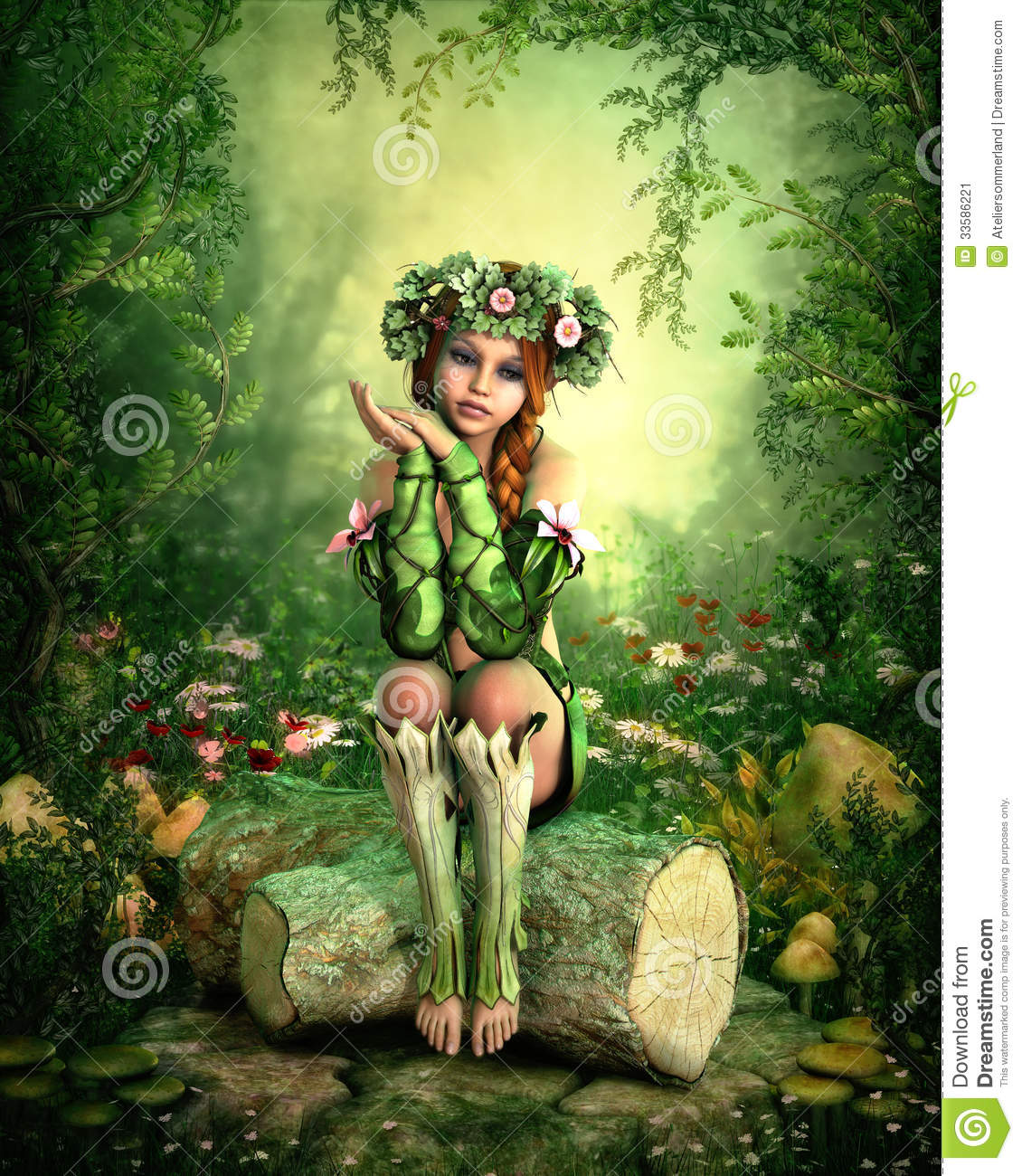 Woman Sitting On Tree Stump