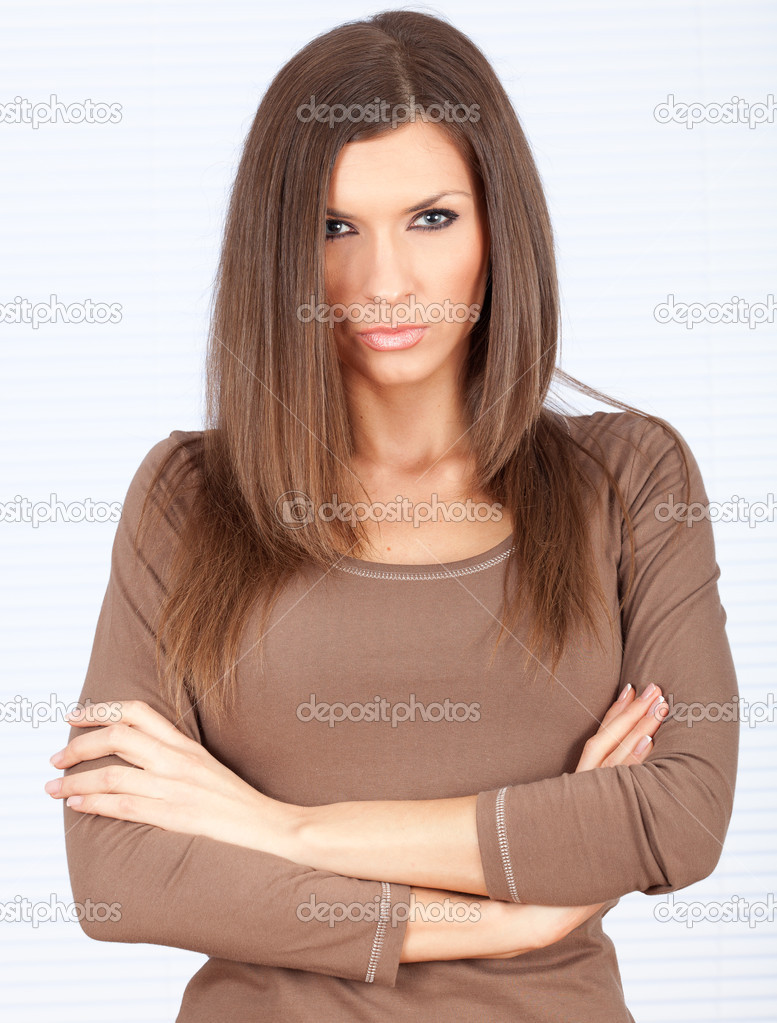 Woman Standing with Arms Crossed Angry Woman Standing with Arms Crossed Angry