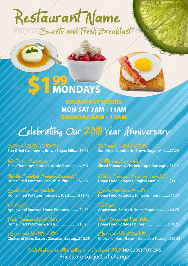 Breakfast Restaurant Menu Templates Free