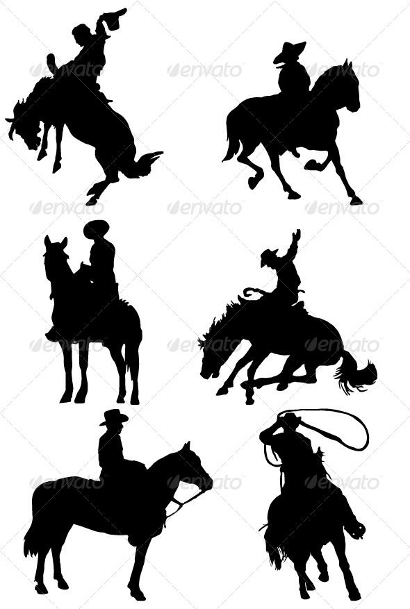 Cowboy On Horse Riding Silhouette