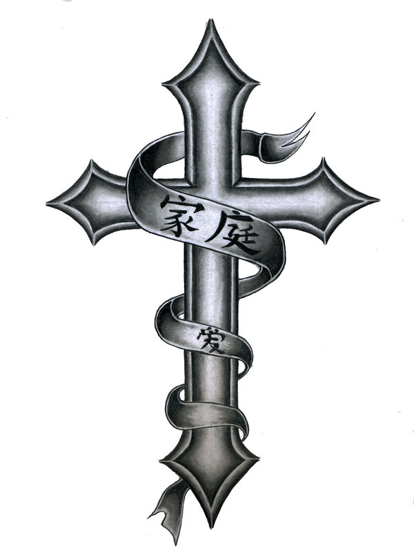 Cross with Ribbon Tattoo Designs