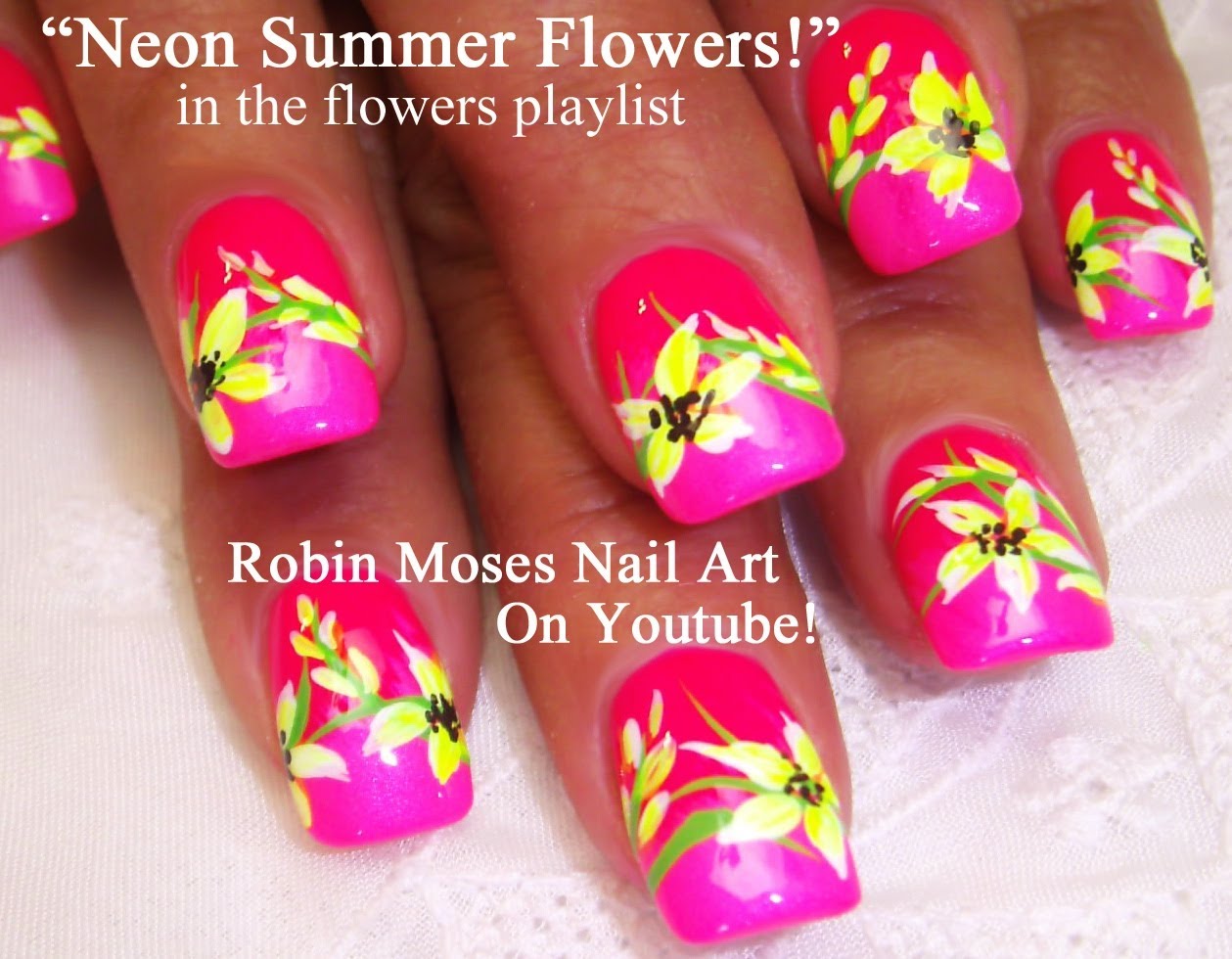 Flowers Design Nail Art Neons