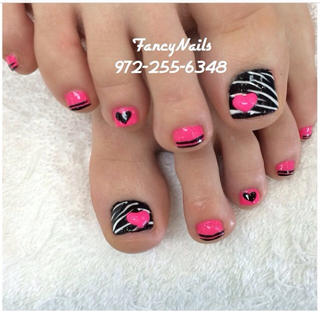 Pink and Black Toe Nail Design