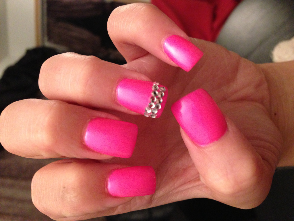 Pink Nail Designs with Rhinestones