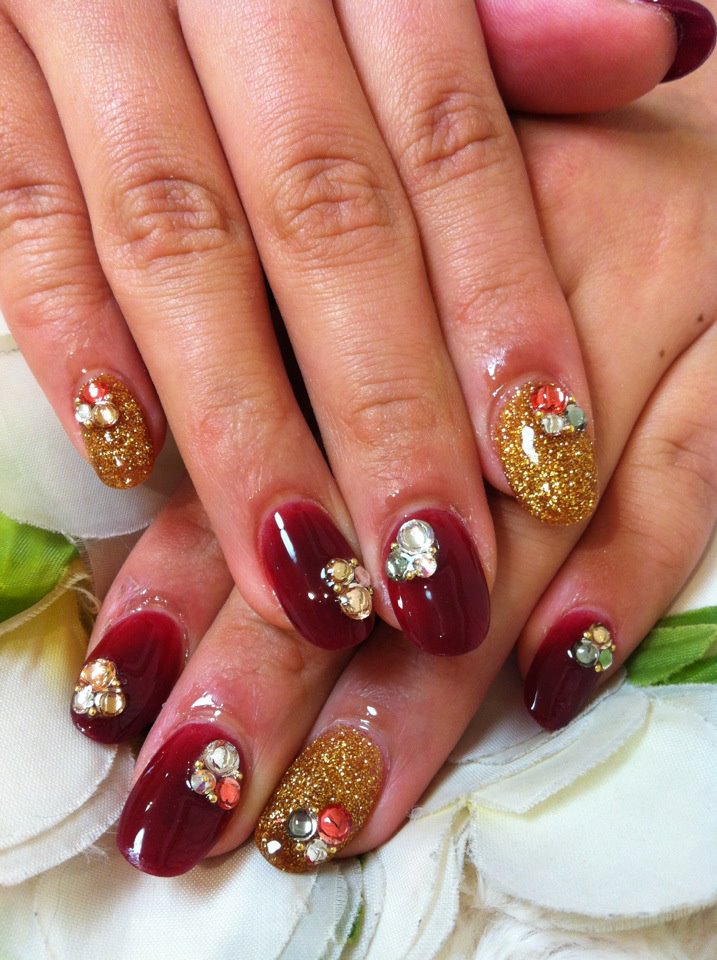 Red and Gold Acrylic Nail Designs