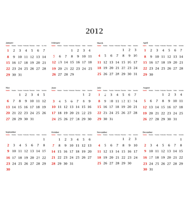 2012 Calendar Vector 2012 Calendar Vector