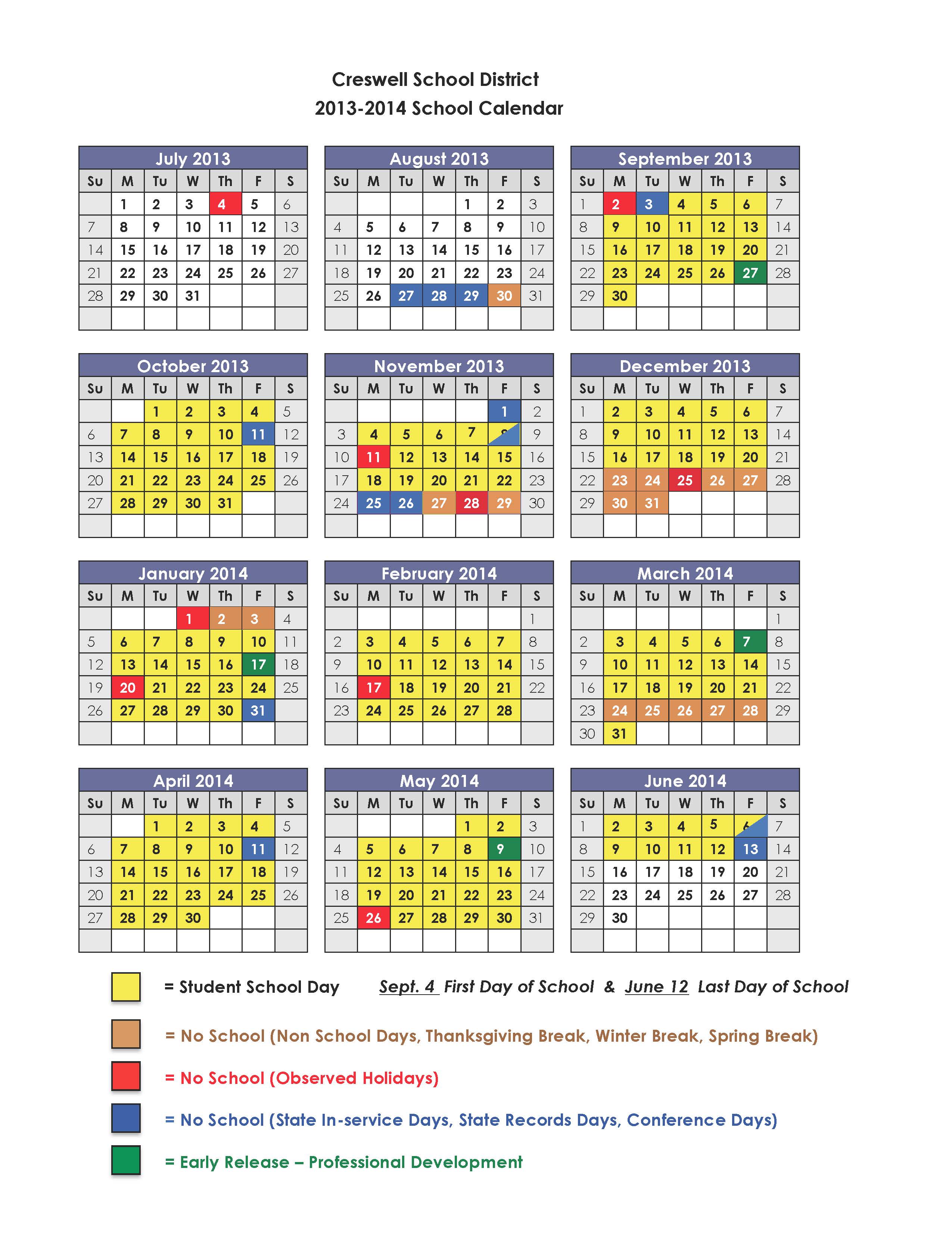 2013 2014 School District Calendar
