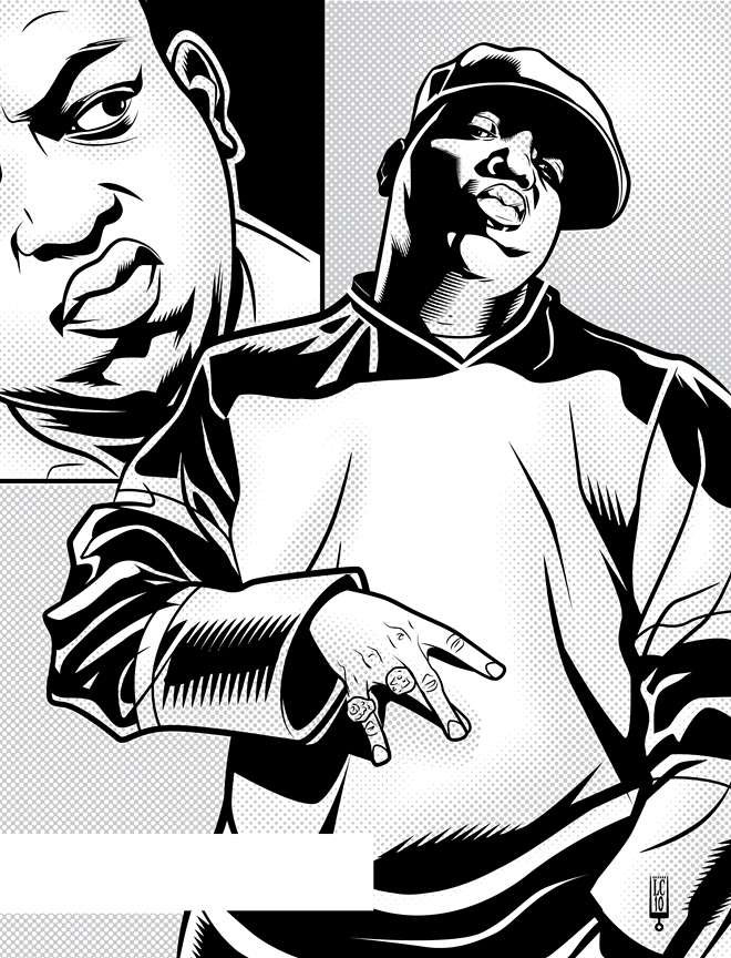 Biggie Smalls Black and White Cartoon