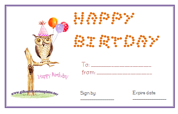 Birthday Gift Certificate Templates Free