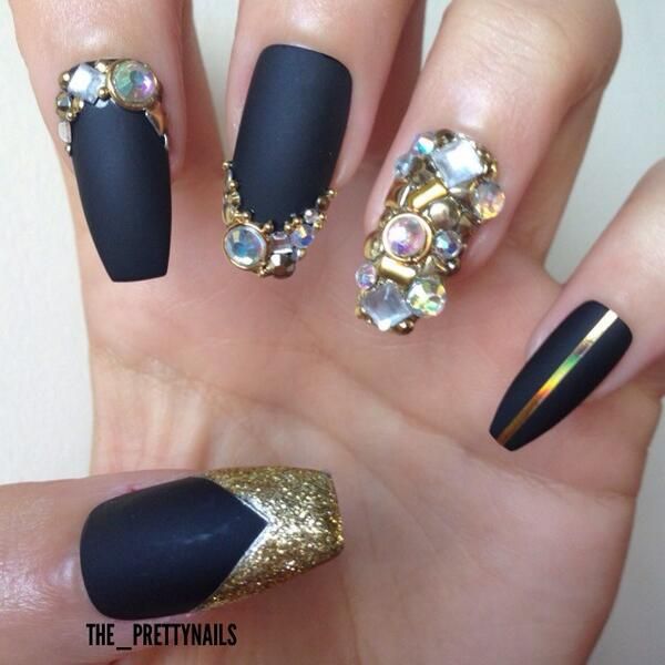 Black and Gold Matte Nails
