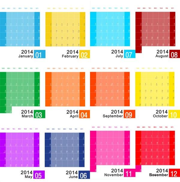 Colorful Calendar Templates 2014