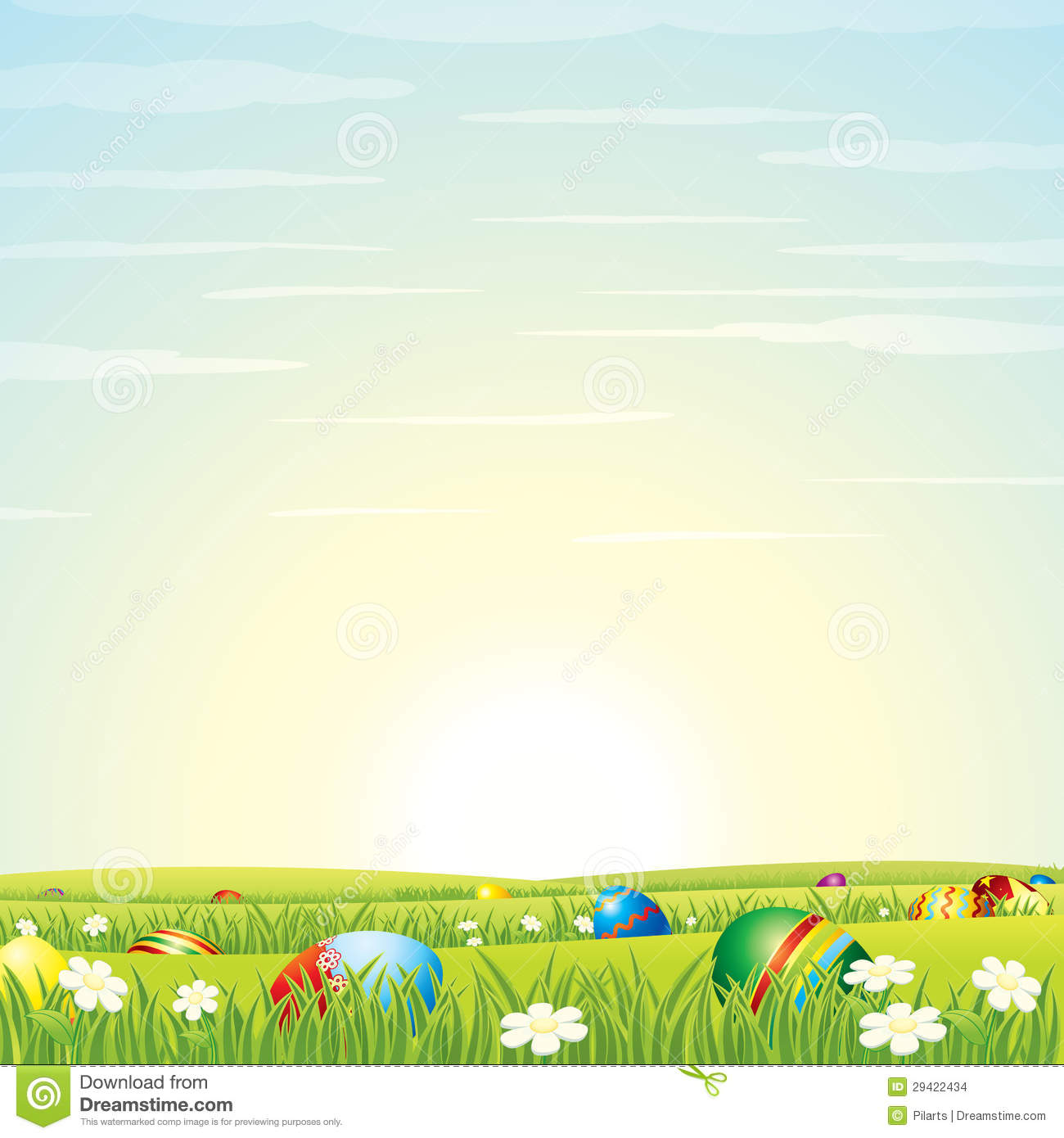 Easter Eggs with Green Grass Background