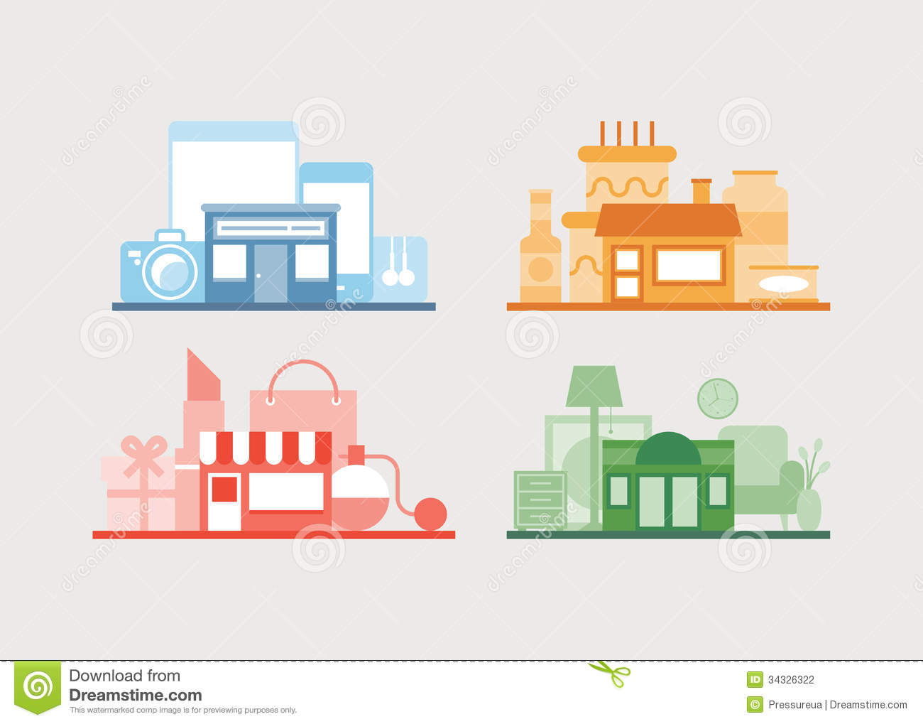 Flat Retail Design Shopping Store Illustration Vectors