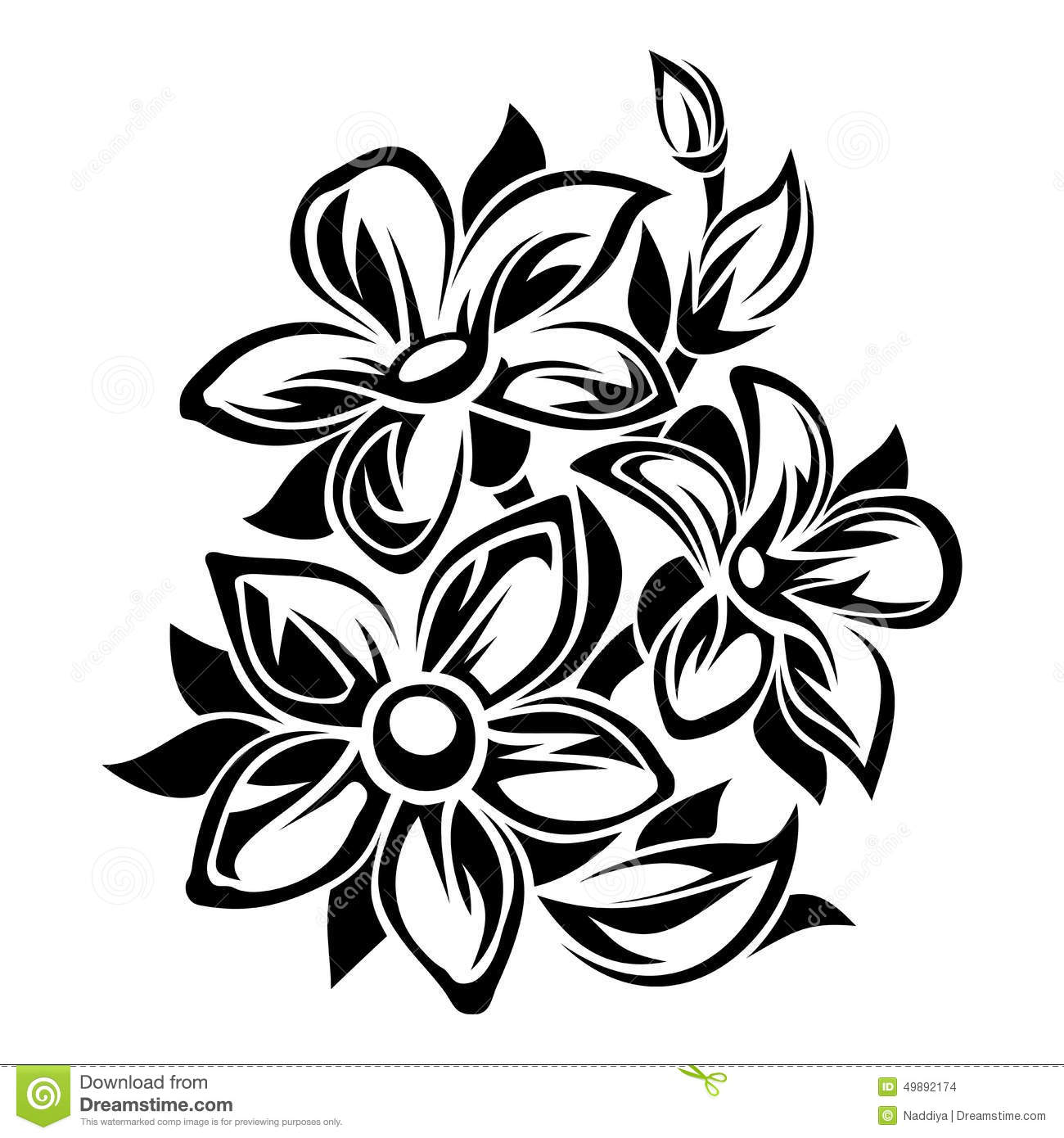 Flower Illustration Black and White