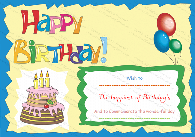 Happy Birthday Gift Certificate Template