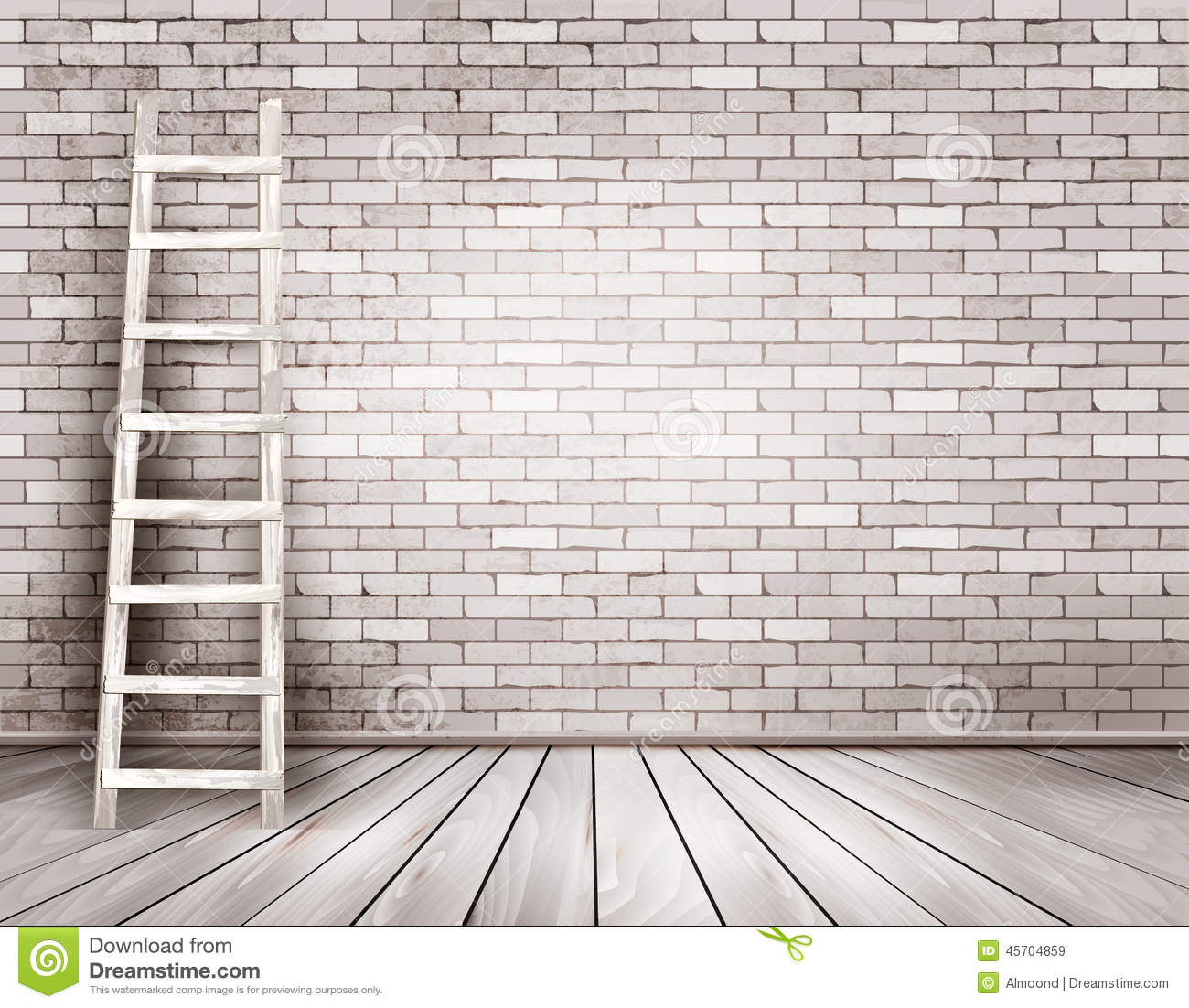 Old White Brick Wall with Ladder Old White Brick Wall with Ladder