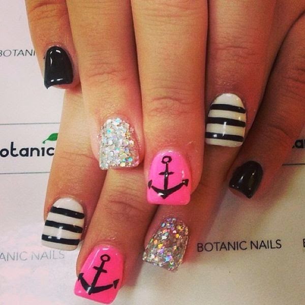 Summer Acrylic Nail Designs with Anchor