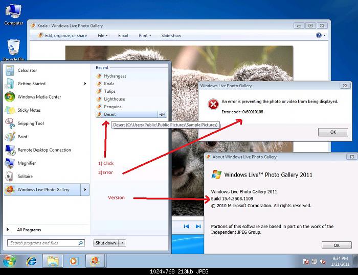 Windows Live Gallery Error 0X80010108