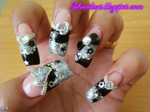 3D Nails Designs with Diamonds