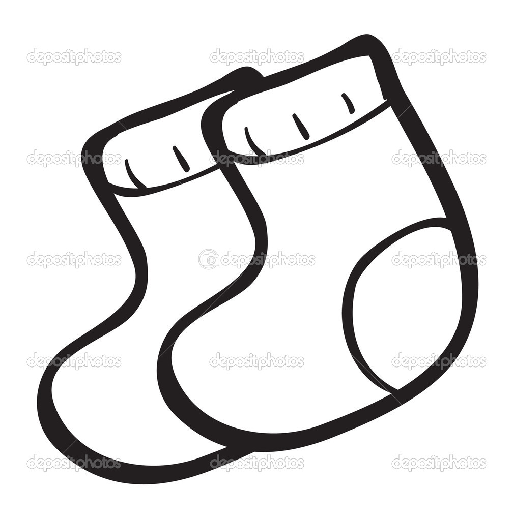 Black and White Outline Socks Clip Art