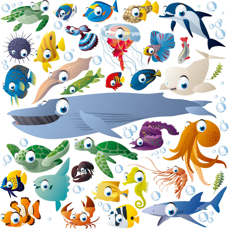 Cartoon Sea Creatures and Fish Cartoon Sea Creatures and Fish