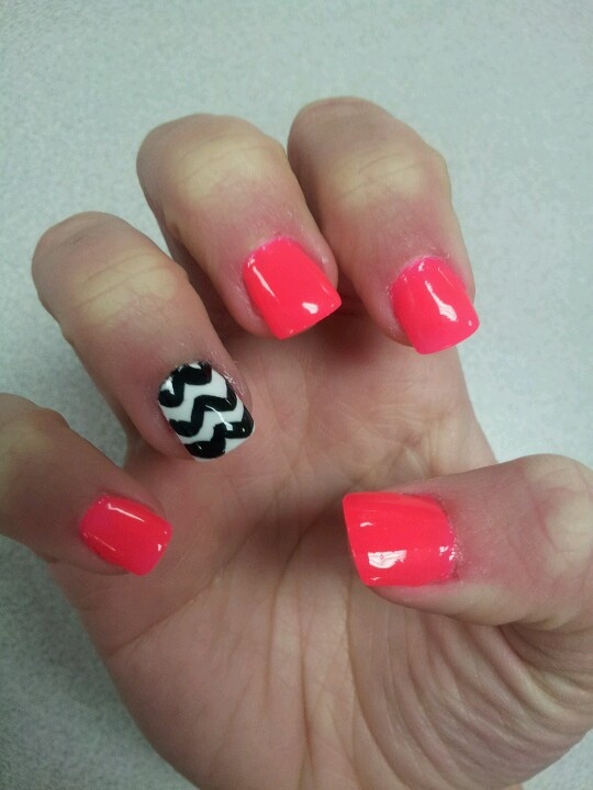 Coral Chevron Nail Designs