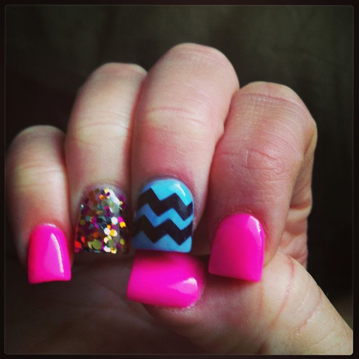 Glitter Acrylic Nail Designs Chevron