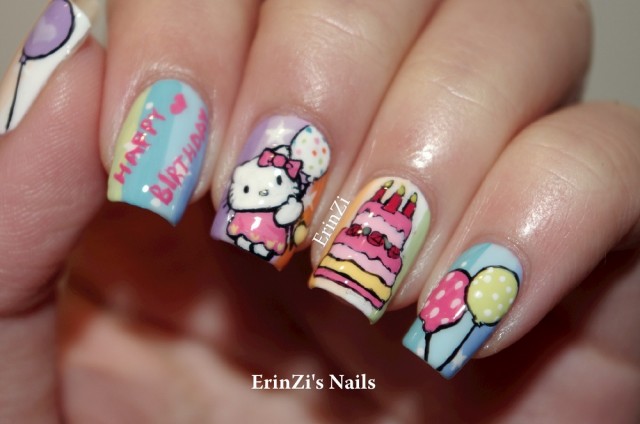 Hello Kitty Birthday Nails