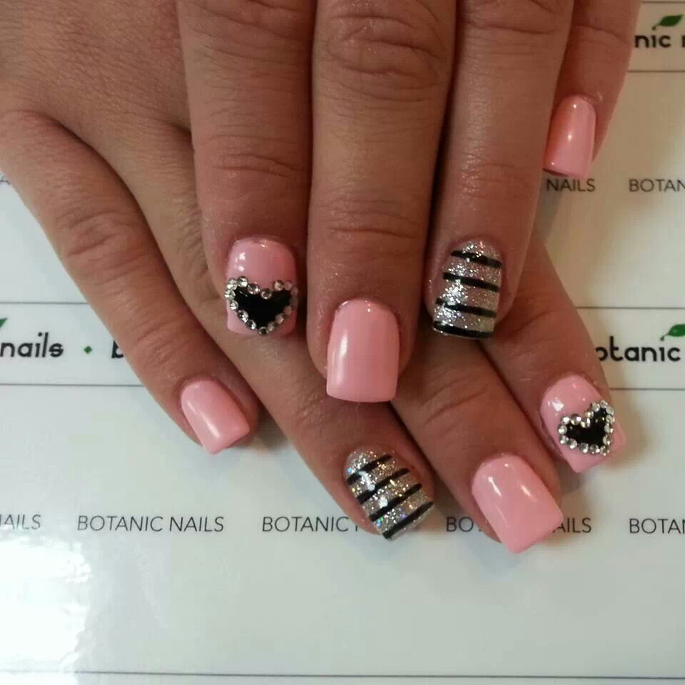 Light Pink and Black Nail Design