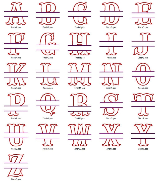 Machine Embroidery Split Letter Fonts Alphabet