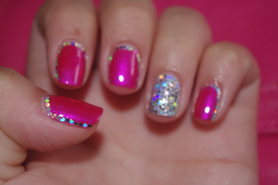 Pink Black and Silver Nail Design